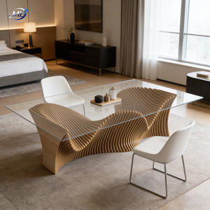 Modern10 Seater Luxury Dining <b>Table</b> Set Rectangle Glass <b>Top</b> Solid <b>Wooden</b> Base Eco-Friendly Durable Office Hotel Home Living Room - Product Image 2