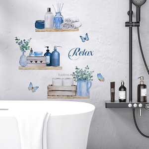 Vase de plantes papillon bleu autocollant mural <span class=keywords><strong>porte</strong></span> en verre de toilette papier peint décoratif autocollant mural autocollant mural étanche - Product Image 1