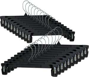 Hanger Central Space Saving 30 Pack, Heavy Duty Slim Plastic Pants Hangers, Ridged Non-Slip with Pinch Clips