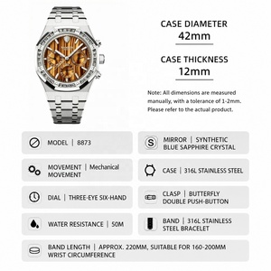 OEM Custom Logo Latest Luxury Natural Tiger's Eye Dial Men Multifunctional Mechanical Watch with Sapphire Super Luminous Hands - Product Image 2