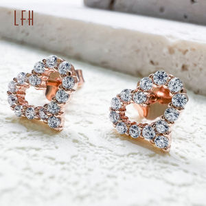 Pendientes de Oro de 18k, Joyería de Oro, Pendientes de Corazón con Diamantes, Pendientes de Corazón con Circonita, Joyería de Oro de 18k Real para Mujer, Regalo - Product Image 1