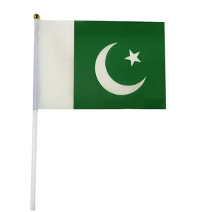 Custom 100% Polyester Pakistan MIni Outdoor Hand Held Waving Country Flag with Plastic Pole Factory Direct Sale Digital Printing