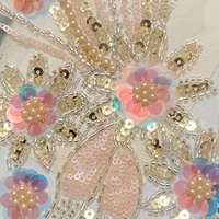 Patch de fleur à paillettes Applique de dentelle de perles lourdes 3D avec perles, Applique de dentelle de fleurs 3D, Broderie d'appliques de dentelle de tulle brodée