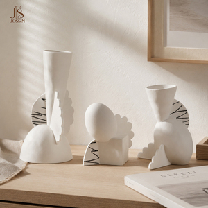 <span class=keywords><strong>Set</strong></span> di Vasi per Fiori in Ceramica Geometrici Astratti Minimalisti Jossin in Bianco Opaco per Decorazione da Tavolo e Mensole - Product Image 1