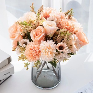 Bouquet de fleurs artificielles en soie rose, style pastoral européen, décoration à main, pour salon, tables basses et tables à manger - Product Image 2