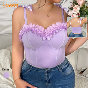 <span class=keywords><strong>Top</strong></span> Corsetto Viola Taglie Forti da Donna con Volant e Fiocco, Spalline Sottili, Modellante Versatile per Abbigliamento Esterno - Product Image 1