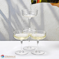 Tour de champagne incassable pour cérémonie de mariage et de ouverture, avec verres et soucoupes en plastique