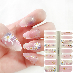Personalizado al por mayor francés 3D 16 dedos esmalte de uñas Gel envolturas PEGATINAS ARTE respetuoso con el medio ambiente flor semicurado PET Gel uñas - Product Image 3