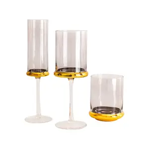 Hot selling hand blown lead free wine glass sets electroplated stem colored crystal champagne drinking glass for wedding