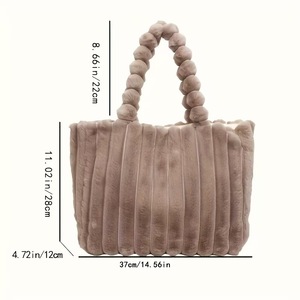 Bolso de Hombro Tote Casual de Felpa para Mujer con Cierre, Gran Capacidad, Forro de Poliéster a Rayas Multicolor, Estilo Elegante y Moderno - Product Image 3