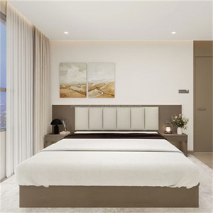 Inexpensive 3 Star Hotel Bedroom Furniture Set Modern Wooden <b>Bed</b> Frame With Nightstands TV Cabinet And Wardrobe - Product Image 2