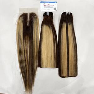 Faisceau droit d'os de couleur claire élevée Ombre avec fermeture Extensions de cheveux humains de haute qualité Os droit cheveux bruts vietnamiens - Product Image 4