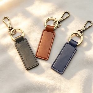 Blank PU Leather Keychain With Stainless Steel Plate Custom Laser Engraving Leather <b>Key</b> Tag Car <b>Key</b> Accessory For Brand Gift - Product Image 3