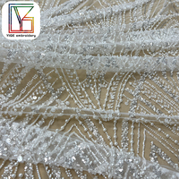 Luxe rayure perles perlées mariée maille dentelle tissu haute densité lourd Net perles paillettes Tulle dentelle tissu pour robes de mariée