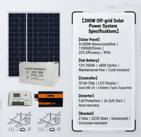 Kit de Sistema de Energía Solar Fuera de la Red Personalizable de 300W MPPT, Batería de 12V 200Ah Libre de Mantenimiento con Inversor de 700W