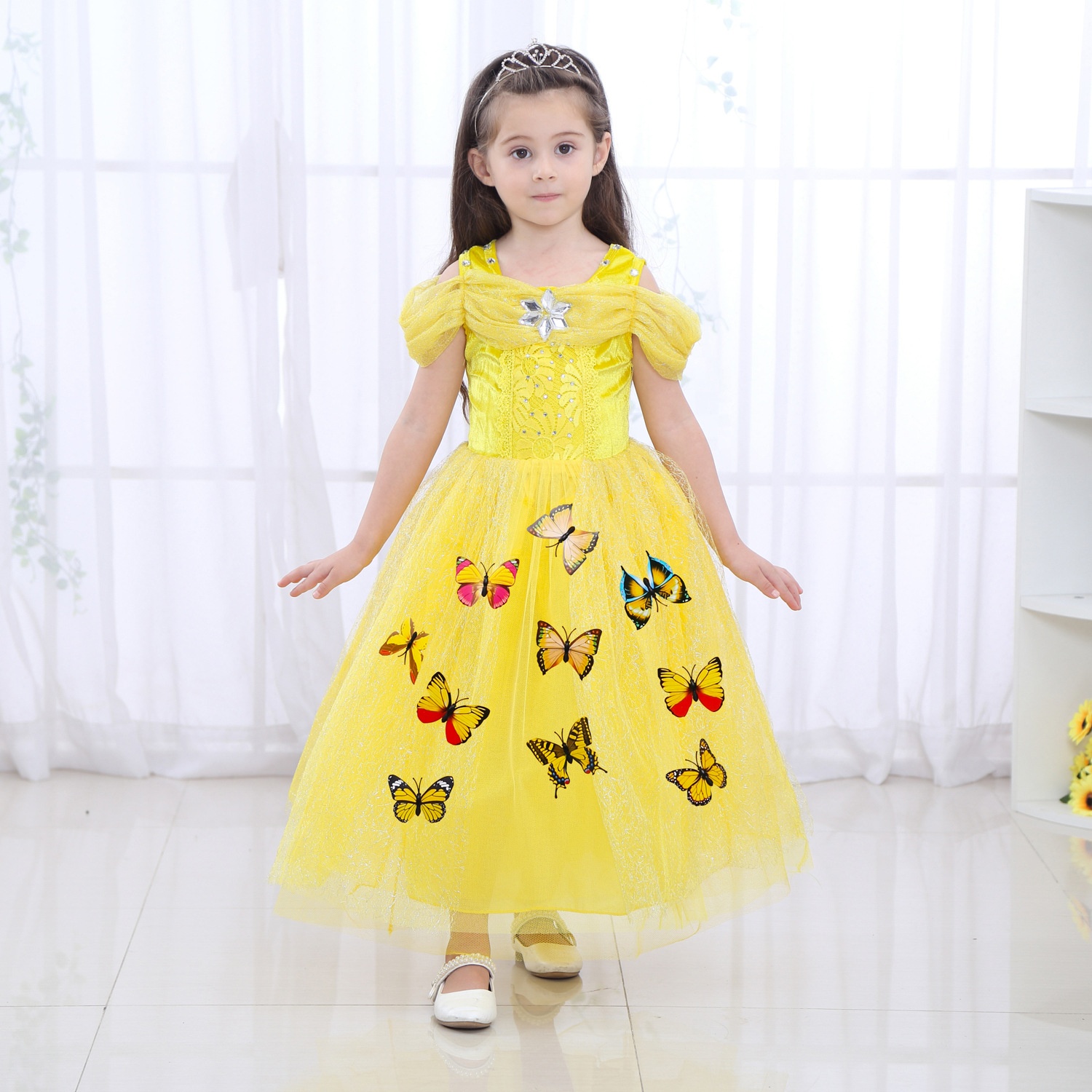 New Children's Carnival Party Costume pink  Costumes Butterfly Puff Sleeve Dress