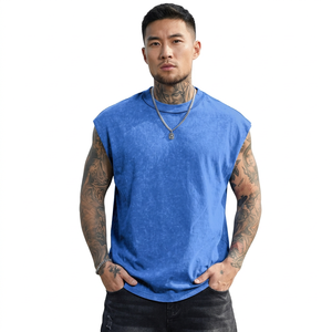 เสื้อกล้ามคอกลมแขนกุดผู้ชาย สีน้ำเงินล้วน ผ้าฝ้าย ใส่สบายทุกฤดู - Product Image 3