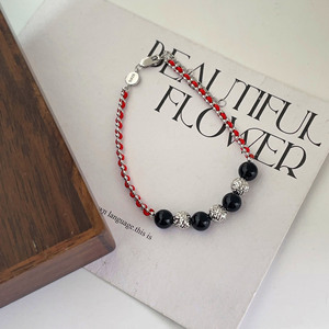 Yinruitai 925 Sterling Silver Black Agate Bead <b>Bracelet</b> With Red <b>Rope</b> Charm For Women Everyday Wear Light Luxury Jewelry - Product Image 2