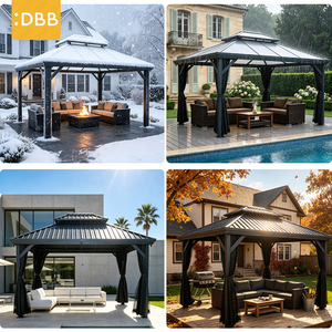 Pergola extérieure en acier à double toit <span class=keywords><strong>de</strong></span> 14 pieds avec poteaux en aluminium, moustiquaire et <span class=keywords><strong>rideau</strong></span> d'intimité - Product Image 2