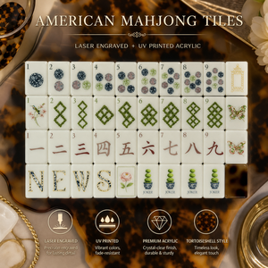 Juego de Mahjong Americano con Diseño de Caparazón de Tortuga, Fichas Acrílicas de Triple Capa de 1.44 Pulgadas, 160 Piezas, Jardín de Mariposas Botánico, Plegable por un Solo Lado - Product Image 1