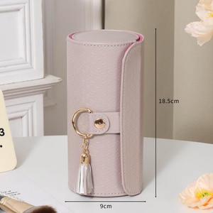 Portable Cylindrical Jewelry <b>Travel</b> Box 4-tier Ladder Ring Earring Necklace Accessory Jewelry Storage Bag with Tassel and Snap - Product Image 2