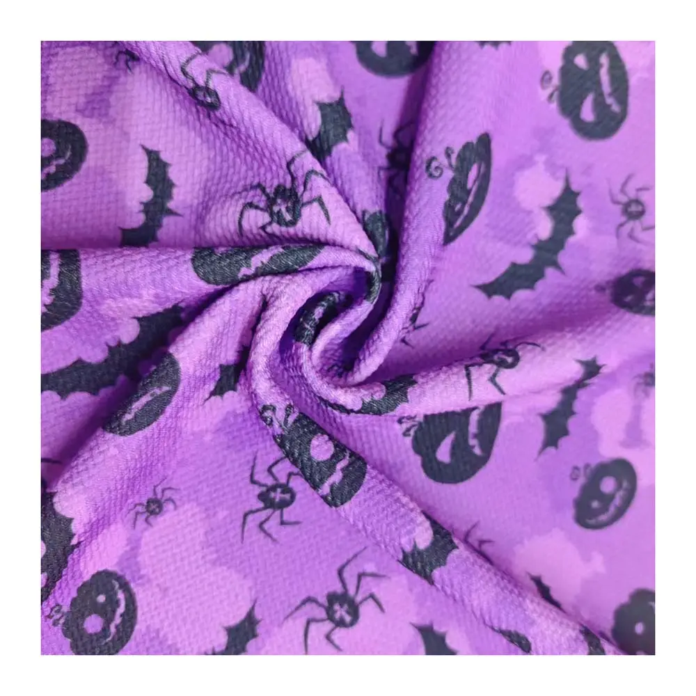 Wholesale halloween patterns fresh style elastic polyester bullet base printed fabric for garment