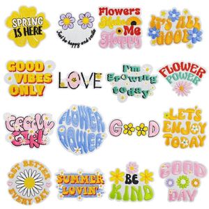 New Iron on Embroidery Spring Color Warm Phase Letter Good Day Good Vibes Patch for Kids Clothes Hat Decoration Gift - Product Image 1