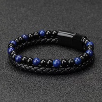 Oeil de tigre lave hommes pierre naturelle perle en acier inoxydable fermoir magnétique noir véritable Bracelet en cuir pour hommes