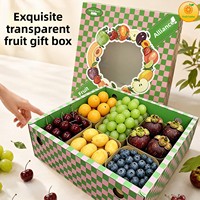 Boîte cadeau rectangulaire haut de gamme en carton ondulé avec design ajouré et impression laminée pour pommes, raisins, oranges