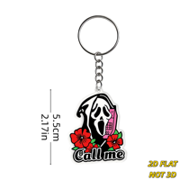 Call Me Ghost sleutelhanger schreeuwend masker met roze telefoon en rode bloemen acrylbedel voor sleutels, tassen, rugzakken