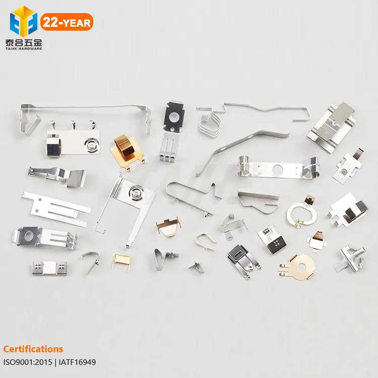 OEM Precision Metal Stamping Connector Clip Gold Silver Plated Spring Steel Copper Contato elétrico Peças de conexão da bateria