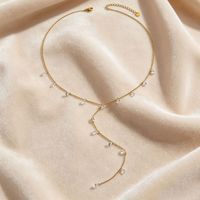 Collier pendentif en forme de Y avec goutte d'eau en zircon, plaqué or 18 carats PVD, brillant, avec pompon, pour femme - Vente en gros