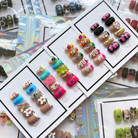 Hecho a mano Presson ataúd corto bailarina multicolor diamantes de imitación acrílico brillante uñas postizas 10 Uds uñas de lujo para mujeres y niñas