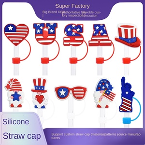 Wholesale Us Series Cartoon Silicone Topper 10Mm Reusable Soft Rubber Straw <b>Hat</b> Bar Accessories - Product Image 2