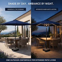 Parasol solaire LED de 2,7 m, pare-soleil en oléfine de 180 g avec 8 baleines en aluminium, fonction d'inclinaison pour usage commercial, hôtelier et bord de piscine