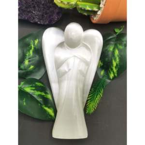Figurine d'ange en sélénite - Guérison par les cristaux - 6 pouces et 580 g (1,28 lb) - Décoration d'intérieur - UN SEUL EXEMPLAIRE - Product Image 1
