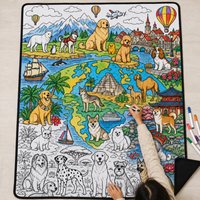 Selimut Mewarnai yang Dapat Dicuci Pola Pesta Anjing Lucu DIY Selimut Grafiti Interaktif Orang Tua-Anak Selimut Lukis Kreatif