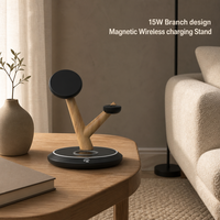 Support de charge magnétique sans fil 3-en-1 15W, design en forme de branche, pour téléphone, montre connectée et écouteurs
