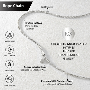 สร้อยคอเชือกถักแบบมีประกายเคลือบทองคำแท้ 18K ตัดเพชร สแตนเลสสตีล 3 มม. สำหรับผู้หญิงผู้ชาย สร้อยคอแบบคลาสสิกสำหรับใส่จี้ - Product Image 6