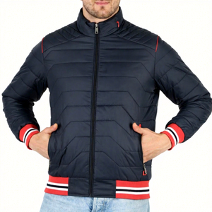 Chaqueta Acolchada con Cuello Alto para Hombre, Marca Friends Group, con Puños Rojos a Rayas y Cierre de Cremallera, para Invierno - Product Image 1