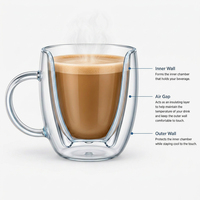 Mug à café en verre borosilicate à double paroi 250ml 350ml 450ml, tasse à latte transparente anti-brûlure pour la maison et le bureau