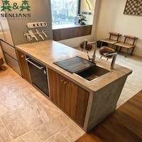 Meubles de cuisine en béton texturé SLS Industrial, grain de bois, minimaliste, péninsule, ensemble de meubles modulaires sur mesure