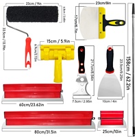 Kit d'outils de peinture et de mastic en acier inoxydable, grattoirs rouges de 25/60/80 cm, rallonge de rouleau de 9 pouces et spatules (poignée en caoutchouc)