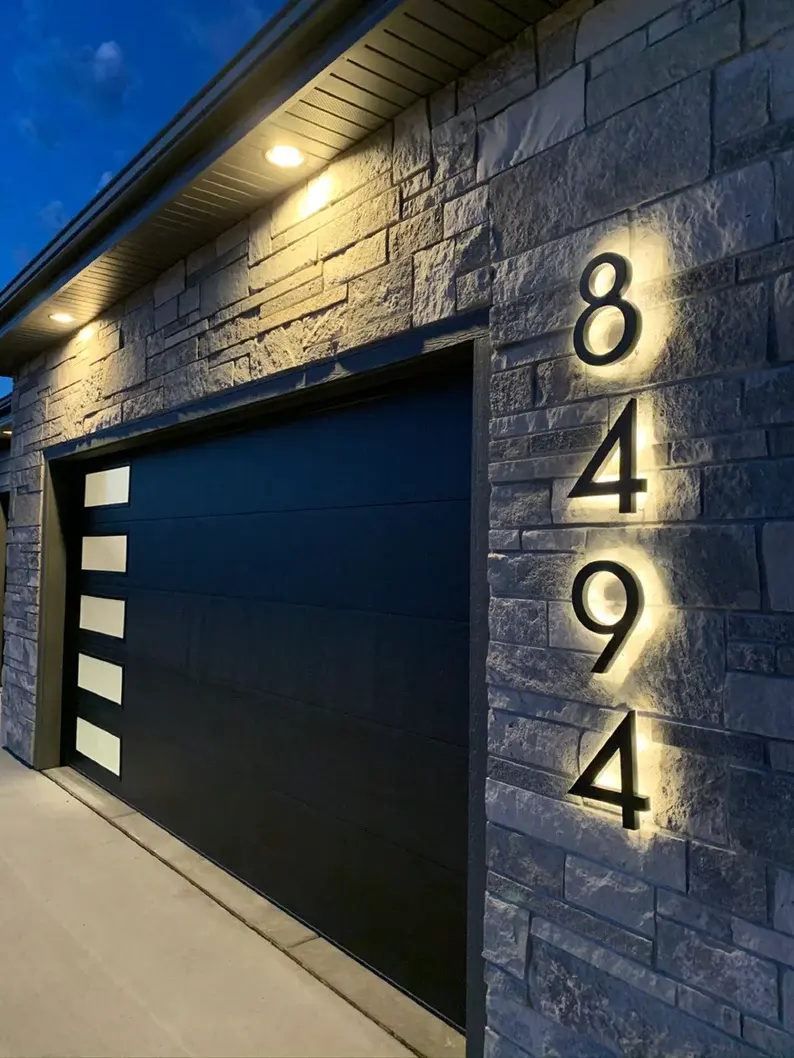 Señal de números de casa con retroiluminación LED, señal de número personalizado, placa de número de habitación, señal de puerta impermeable para exteriores