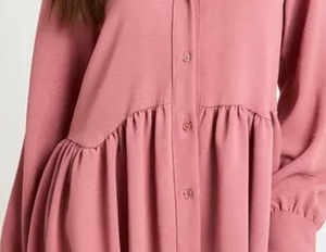 Women's Shirt <strong>Dress</strong>, Long Sleeve Lapel Mini Skirt, Casual Loose Fit with Pleats, Soft and Flowy Fabric - Product Image 6
