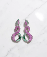 Boucles d'oreilles élégantes rose et vertes micro-pavées CZ Infinity, bijoux de luxe géométriques longs et pendantes, cadeau de fête et de mariage pour femme