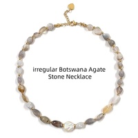 Collier en pierre d'agate naturelle du Botswana Collier de perles de 10mm à la mode Charme de perle Boucle OT Bijoux pour femmes hommes Cadeau d'anniversaire