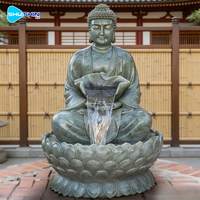 Outdoor Large Hand-Carved Traditional Marble Buddha Statue with Custom Fountain for Garden & Temple Decoration