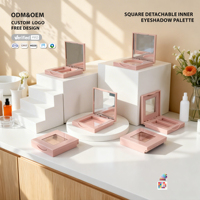 Boîtier de maquillage carré transparent portable en plastique avec miroir mat intégré pour fard à joues et poudre libre - Outils de maquillage personnalisables
