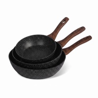 Poêle à frire profonde en aluminium forgé antiadhésive PTFE avec base à induction et couvercle en verre, pour cuisine domestique, personnalisable avec logo OEM